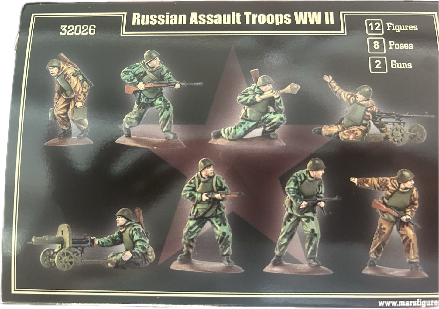 MARS 32026 WORLD WAR II RUSSIAN ASSAULT TROOPS 12 FIGURES/8 POSES & 2 GUNS