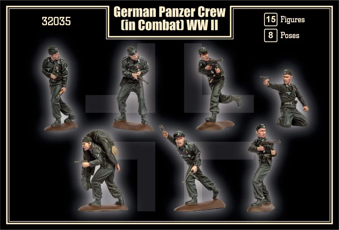 MARS 32035 WORLD WAR II GERMAN PANZER CREW IN COMBAT 15 FIGURES, 8 POSES