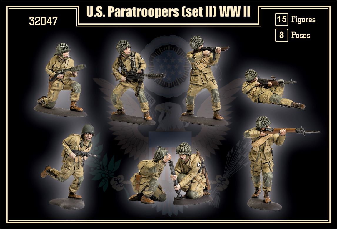 MARS 32047 WORLD WAR II U.S. PARATROOPERS SET 2 (15 FIGURES/ 8 POSES)-GRAY