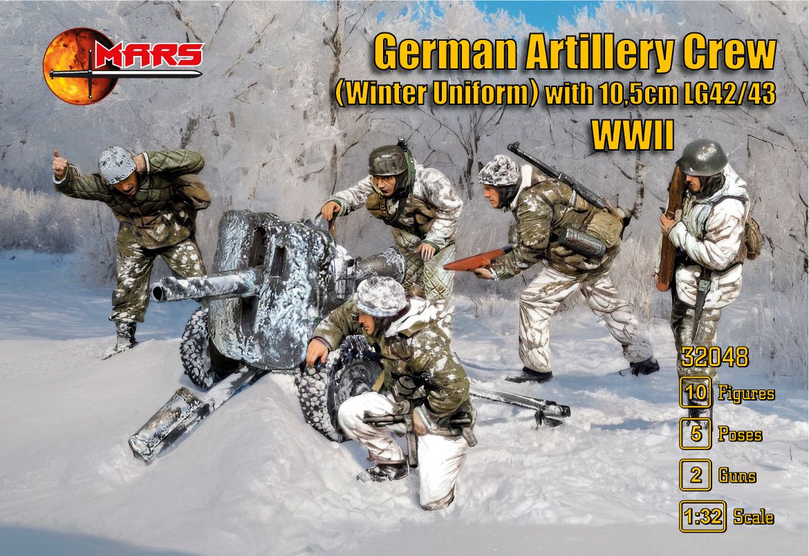 MARS 32048 WORLD WAR II GERMAN ARTILLERY CREW (WINTER UNIFORM) W/ 10.5 CM LG