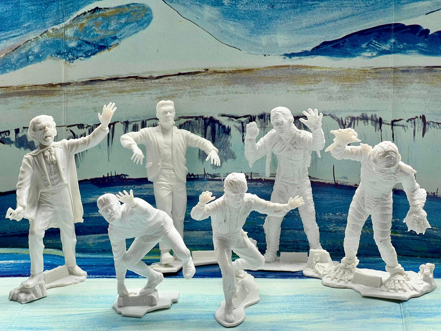 MARX TOYS RECAST 6" CLASSIC HOLLYWOOD MONSTERS- 6 FIGURE SET (WHITE)