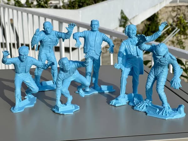 MARX TOYS RECAST 6" CLASSIC HOLLYWOOD MONSTERS- 6 FIGURE SET (BLUE)
