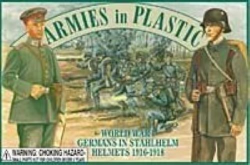 ARMIES IN PLASTIC 5402 WWI GERMAN IN STAHLHELM HELMETS (GREY) 16 FIGURES/8 POSES