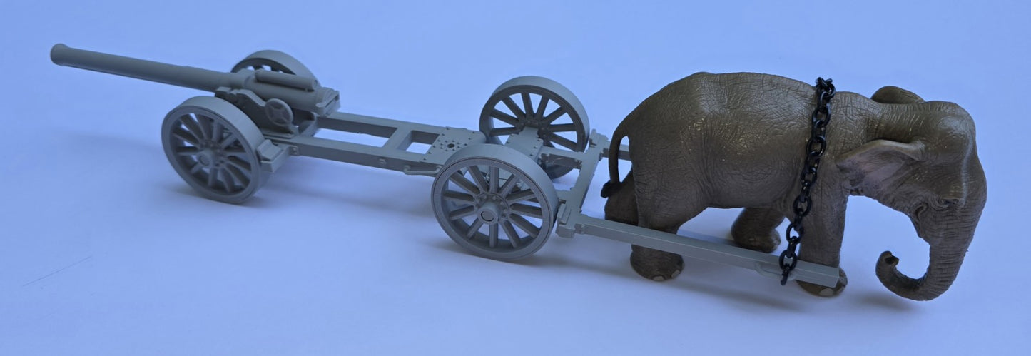 ARMIES IN PLASTIC 5988ODJ 4.7 Naval Gun W/Limber Pulled by 1 Elephant (OD GREEN)