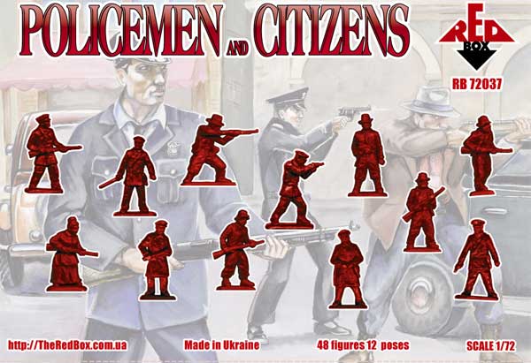 REDBOX 1:72 RB72037 POLICEMEN AND CITIZENS (48 FIGURES/ 12 POSES) RED