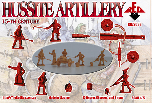 REDBOX 1:72 RB72038 15TH CENTURY HUSSITE ARTILLERY (15 FIGURES & 3 GUNS) BROWN