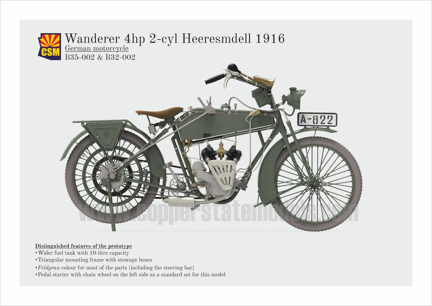 COPPER STATE MODELS CSM B32-002 1:32 GERMAN MOTORCYCLE "THE WANDERER" 1916