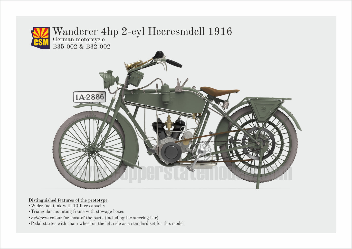 COPPER STATE MODELS CSM B32-002 1:32 GERMAN MOTORCYCLE "THE WANDERER" 1916