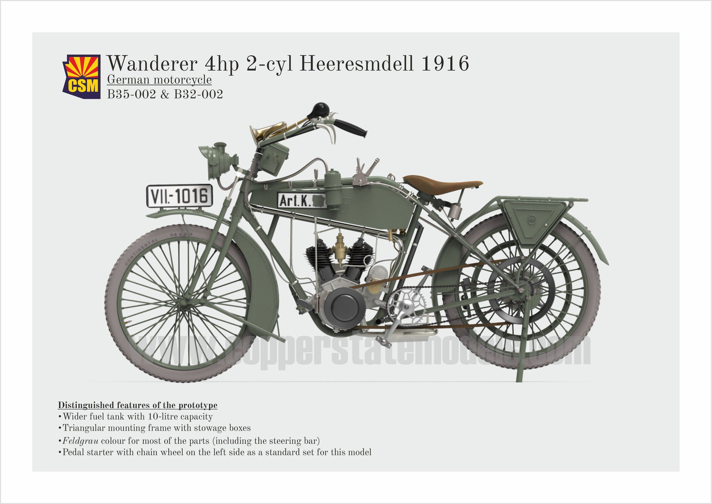 COPPER STATE MODELS CSM B35-001 1:35 WWI GERMAN MOTORCYCLE "THE WANDERER" 1916