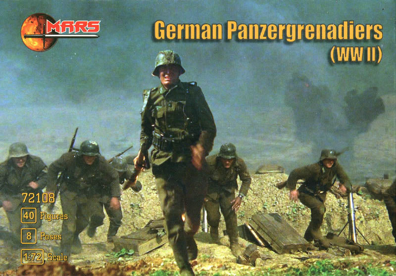 MARS 1:72 SET 721208 WWII GERMAN PANZERGRENADIERS- 40 FIGURES/ 8 POSES-GRAY
