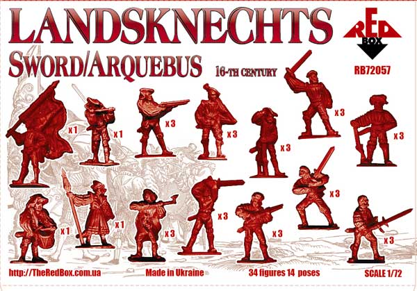 REDBOX 1:72 RB72057 16TH CENTURY LANDSKNECHTS (SWORD/ARQUEBUS) 34 FIGURES