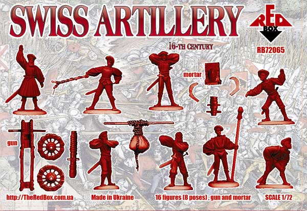 REDBOX 1:72 RB72065 16TH CENTURY SWISS ARTILLERY 16 FIGURES + GUN & MORTAR