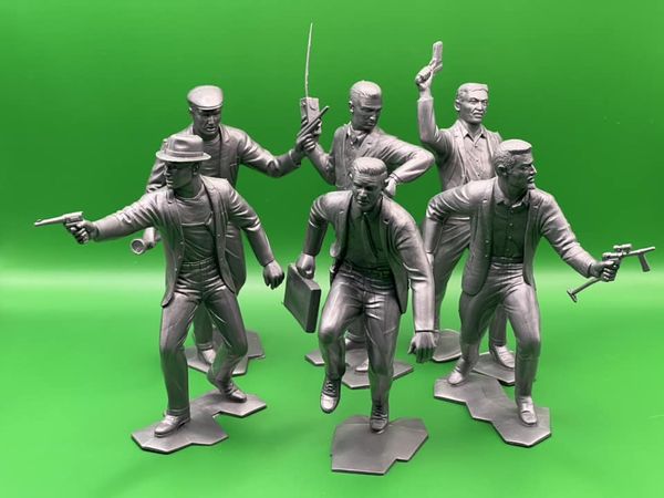 MARX TOYS RECAST 6" SECRET AGENT 6 FIGURE PLAYSET (GREY) REISSUE