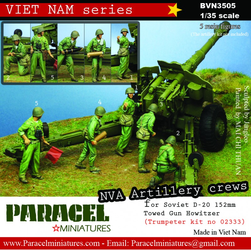 PARACEL MINIATURES VIETNAM SERIES BVN3505 NVA ARTILLERY CREWS (5 FIGURES)