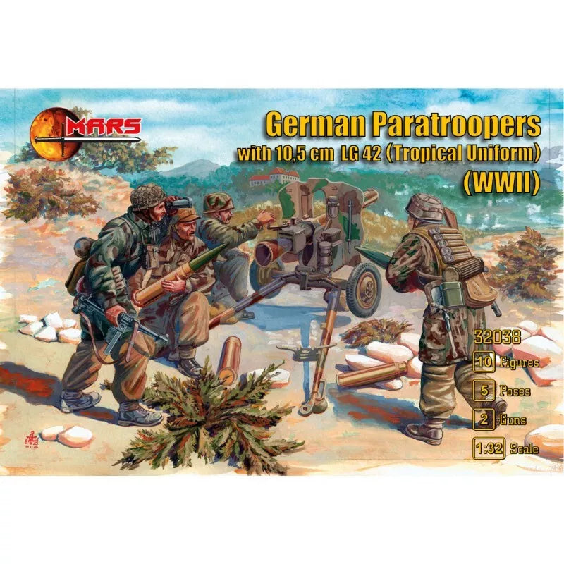 MARS 32038 WORLD WAR II GERMAN PARATROOPER CREW IN TROPICAL UNIFORM & LG-43 GUN