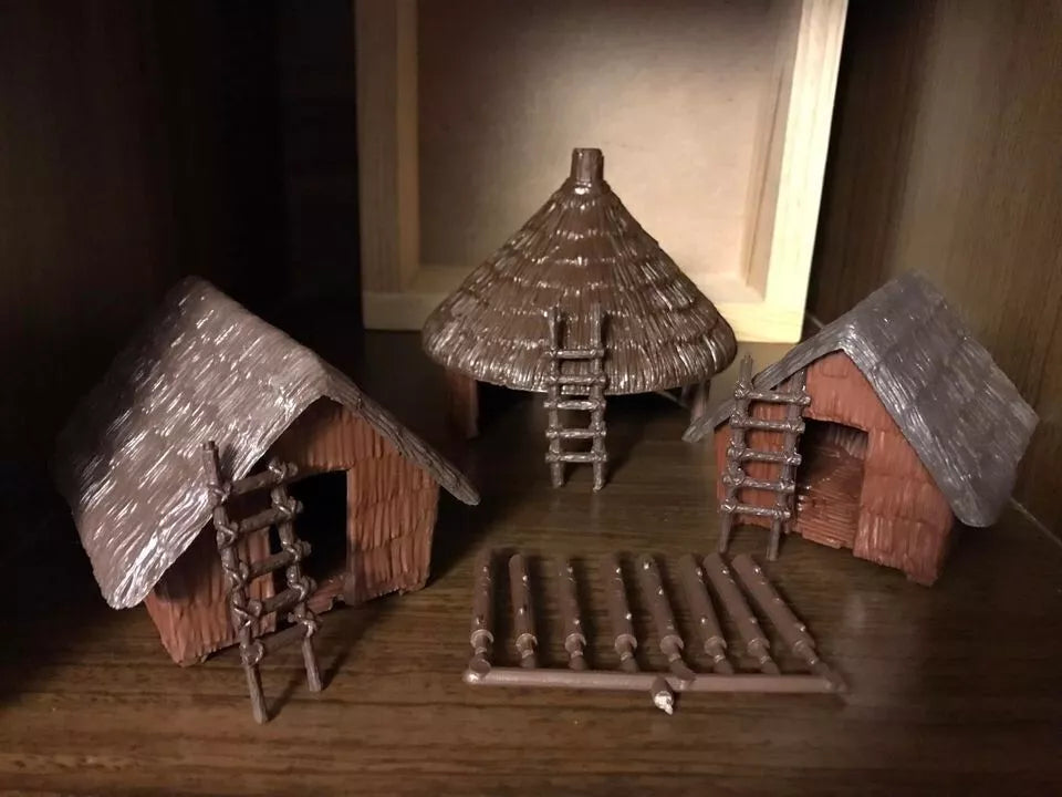 MARX TOYS RECAST 54 MM JUNGLE HUTS SET JIM JUNGLE DAKTARI PLAYSET RESISSUE
