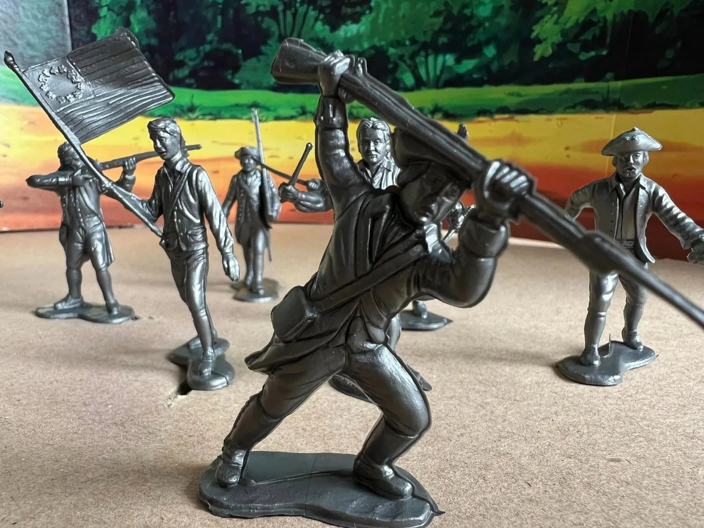 MARX TOYS REISSUE 54MM 1776 COLONIAL SOLDIERS PLAYSET 16 FIGURES, 9 POSES