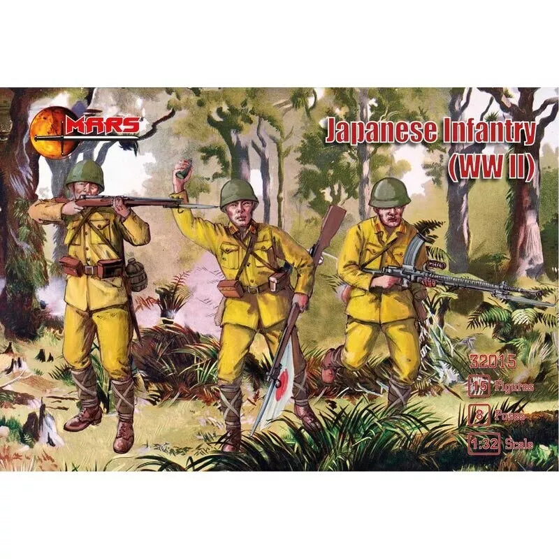 MARS 32015 WORLD WAR II JAPANESE INFANTRY 15 FIGURES/8 POSES DARK GREEN