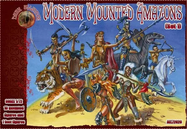 DARK ALLIANCE 1:72 FANTASY SET ALL72026 MODERN MOUNTED AMAZONS (LIGHT BEIGE)