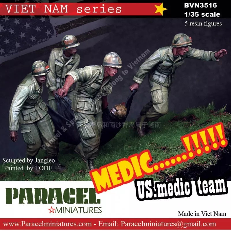 PARACEL MINIATURES VIETNAM SERIES BVN3516 U.S. MEDIC TEAM- 5 FIGURES