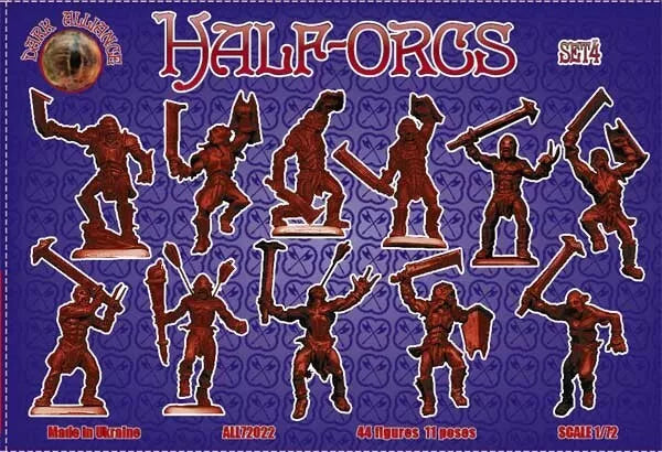 DARK ALLIANCE 1:72 FANTASY SET ALL72022 HALF -ORCS SET 4 DARK GREEN 44 FIGURES