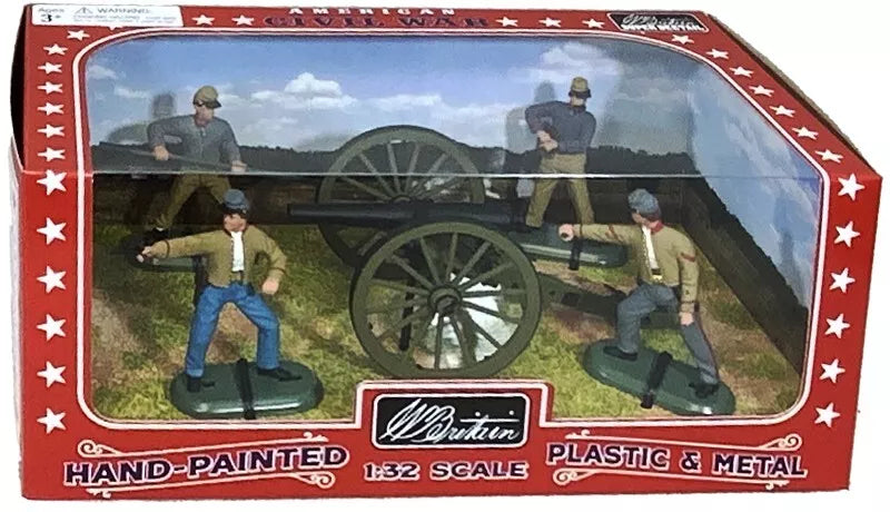 W. BRITAINS TOY SOLDIERS 52108 3 Inch Ordnance Rifle Cannon & 4 Confederate Crew