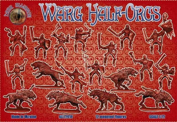 DARK ALLIANCE 1:72 FANTASY SET ALL72018 WARG HALF -ORCS 12 MOUNTED FIGURES