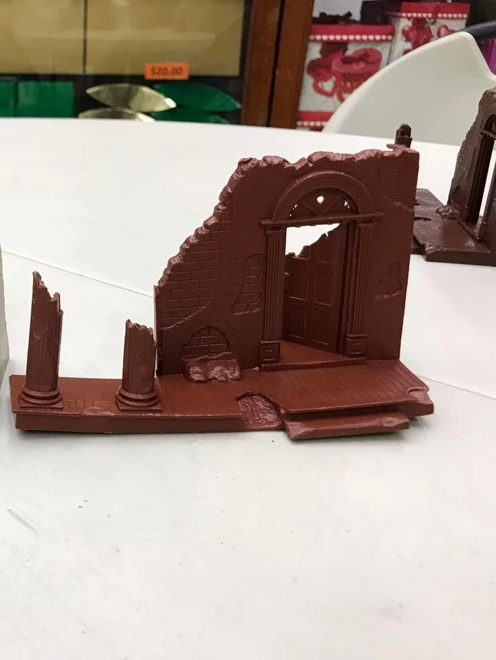 MARX TOYS RECAST 54 MM CIVIL WAR DESTROYED MANSION PLAYSET - GRAY- 2 PIECES