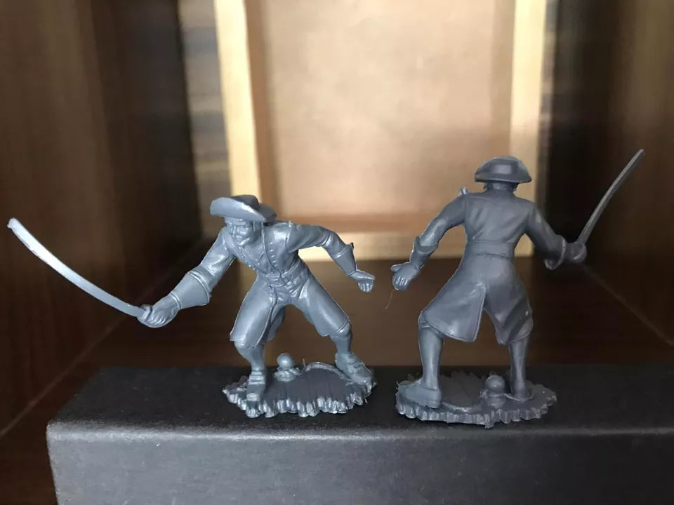 MARX RECAST 60MM PIRATES PLAY SET, 16 FIGURES- GREY PLASTIC