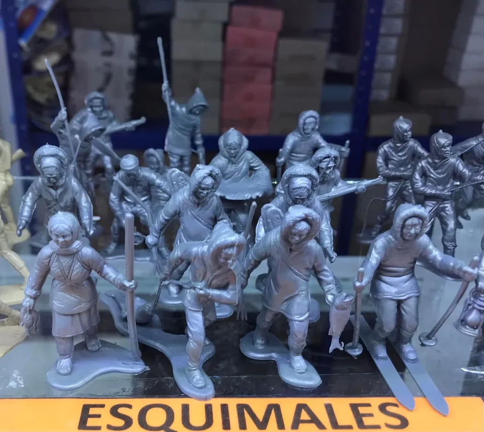 MARX TOYS RECAST 54 MM ESKIMOES PLAYSET REISSUE-16 FIGURES-DARK GREY