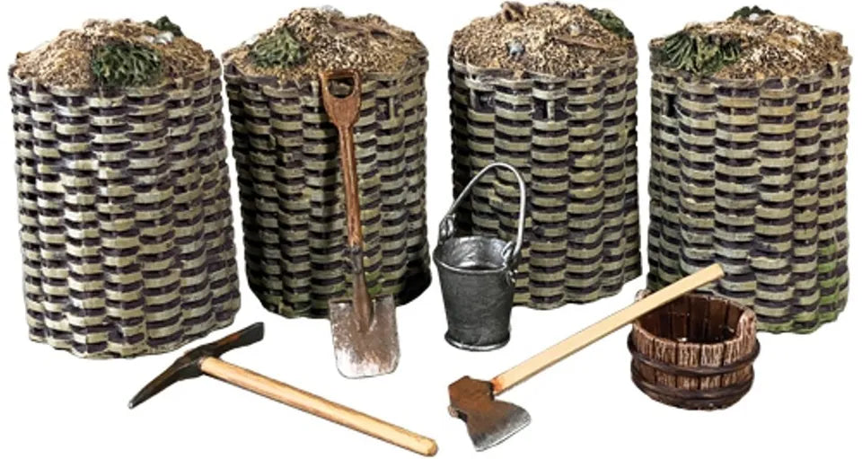 BRITAINS DIORAMA ACCESSORIES 53012 FIELD FORTIFICATIONS AND PIONEER TOOLS SET