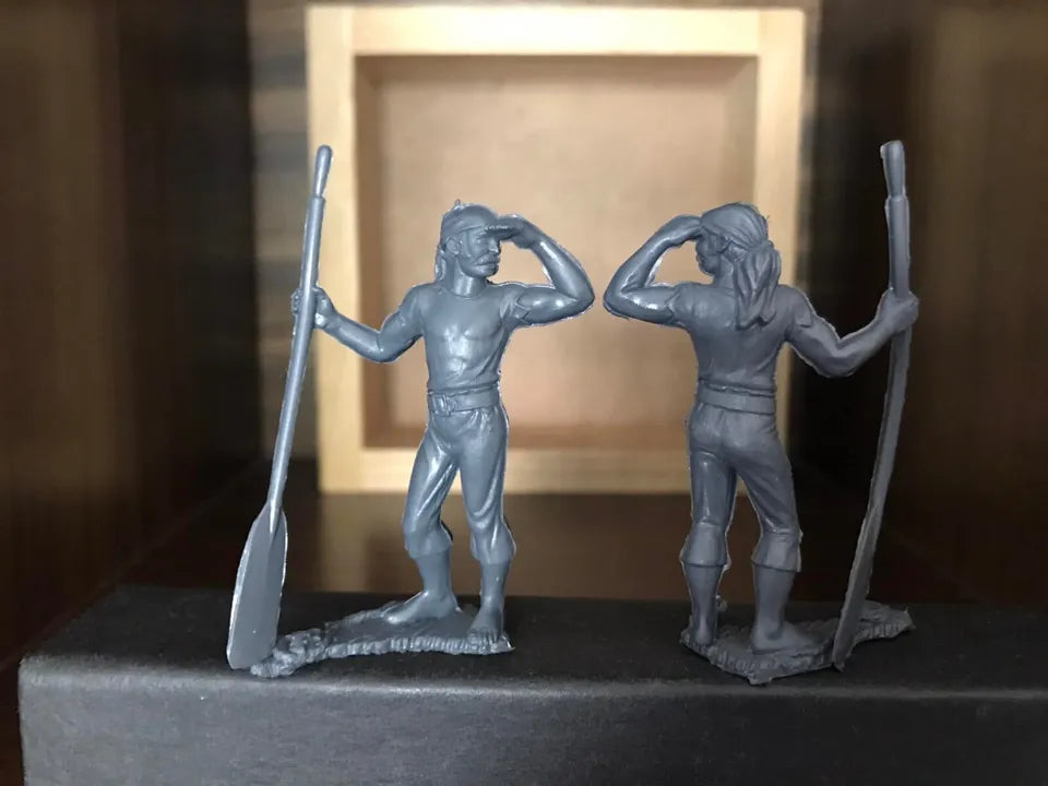 MARX RECAST 60MM PIRATES PLAY SET, 16 FIGURES- GREY PLASTIC