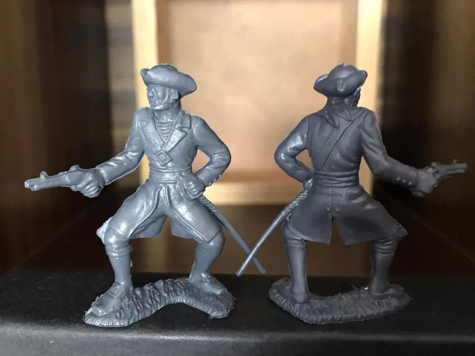 MARX RECAST 60MM PIRATES PLAY SET, 16 FIGURES- GREY PLASTIC