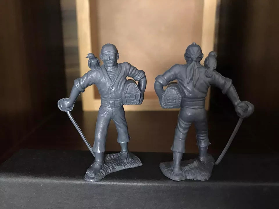 MARX RECAST 60MM PIRATES PLAY SET, 16 FIGURES- GREY PLASTIC