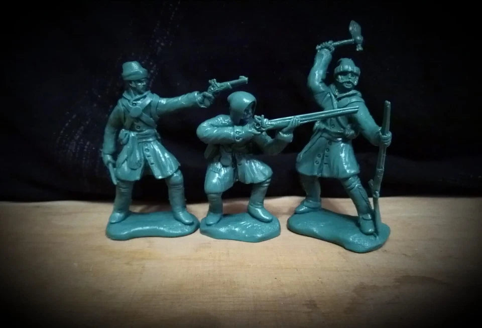 ELASTOWIT NEW ERA RUBBER 54 MM TECUMSEH'S WAR CANADIAN TRAPPERS (3 FIGURES)