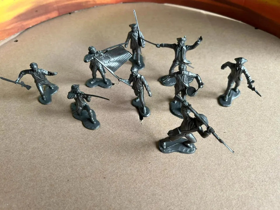 MARX TOYS REISSUE 54MM 1776 COLONIAL SOLDIERS PLAYSET 16 FIGURES, 9 POSES