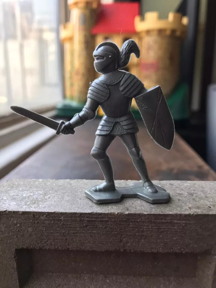 MARX TOYS RECAST 54 MM MEDIEVAL KNIGHTS REISSUE-16 FIGURES-SILVER GREY