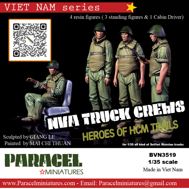 PARACEL MINIATURES VIETNAM SERIES BVN3519 NVA TRUCK CREWS- 4 FIGURES