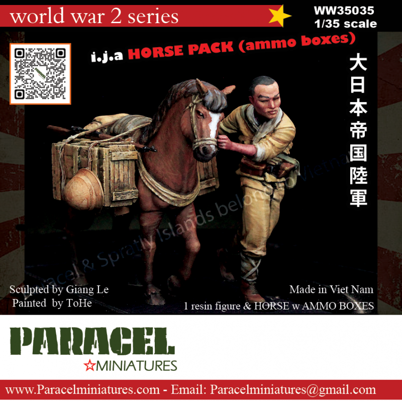 PARACEL MINIATURES WWII SERIES SET WW35035 IJA HORSE PACK (AMMO BOXES)