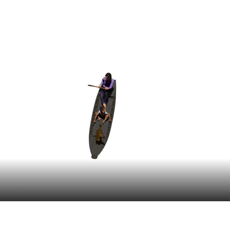 PARACEL MINIATURES VIETNAM SERIES AC0106 VIETNAM WOODEN BOAT W/ 2 FIGURES + DOG