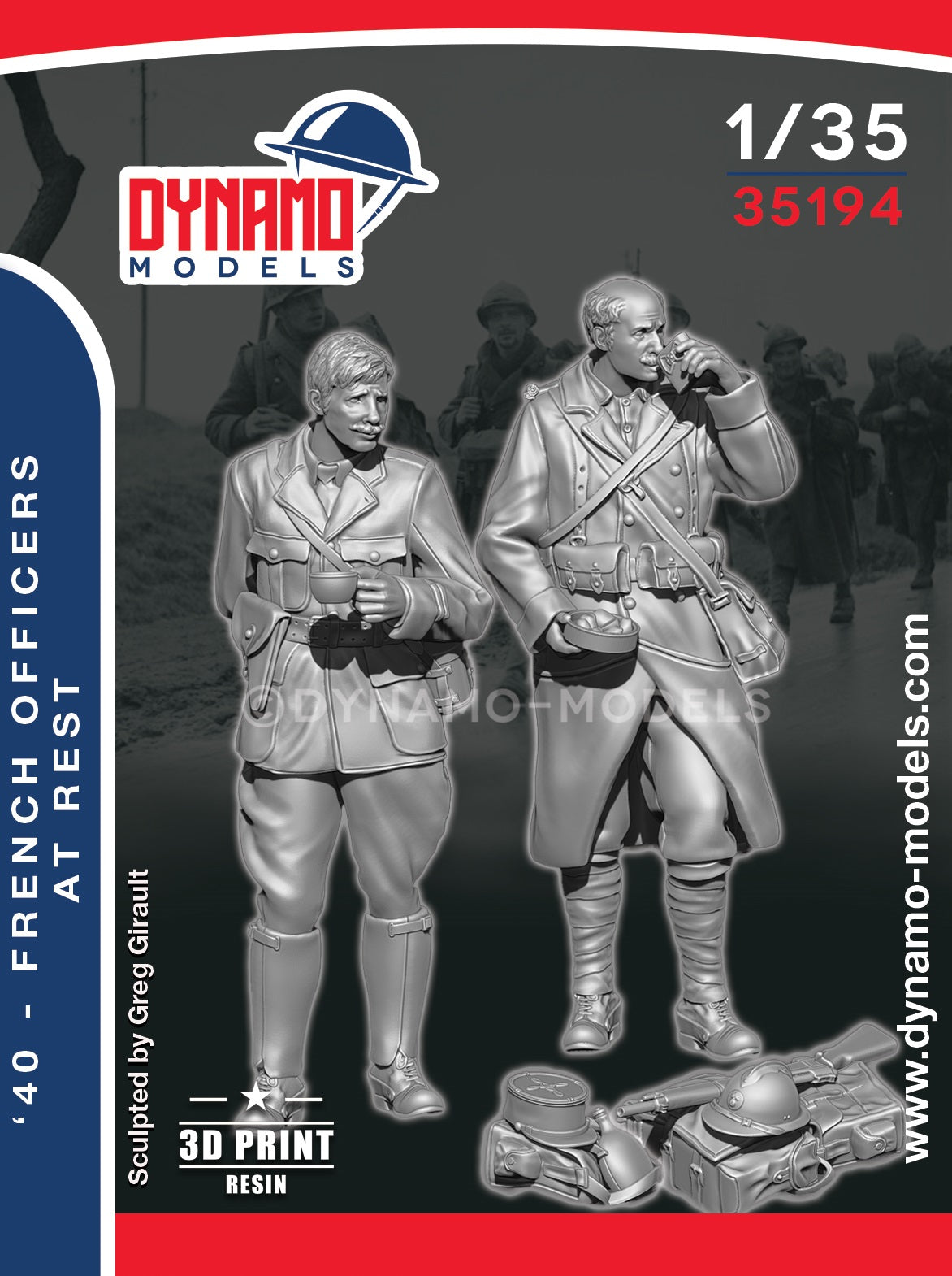 DYNAMO MODEL 35194 1:35 KIT WWII 1940 FRENCH OFFICERS AT REST  (2 FIGURES)