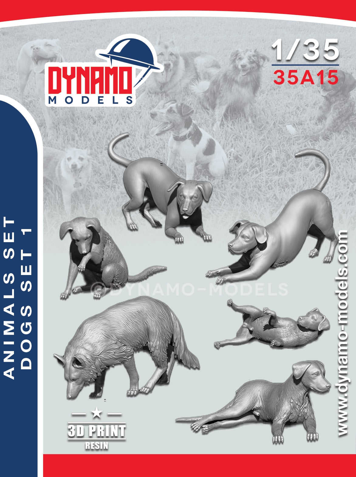 DYNAMO MODELS 1:35 SET 35A15 ANIMALS SET - DOGS SET 1 (6 FIGURES)