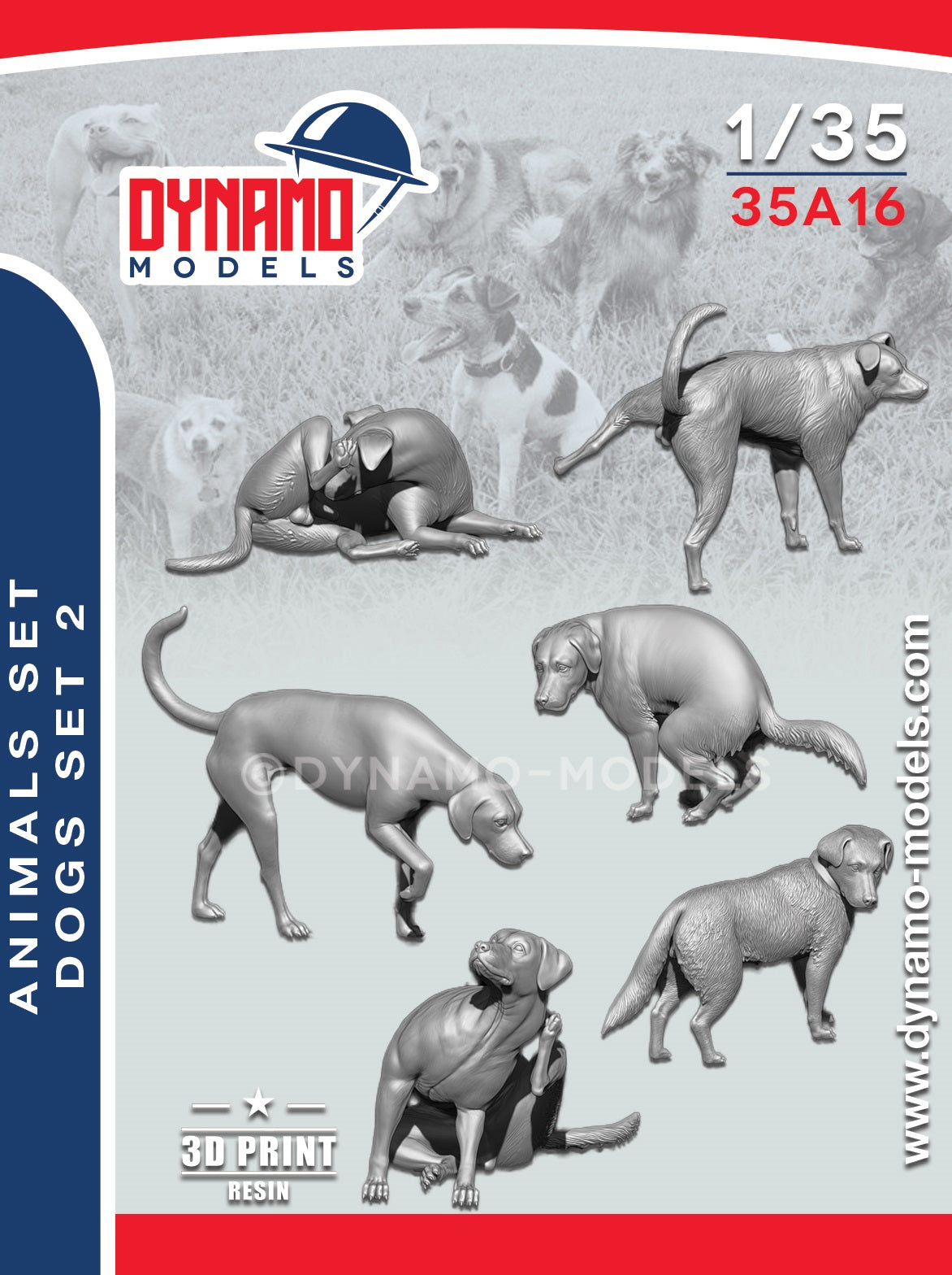 DYNAMO MODELS 1:35 SET 35A16 ANIMALS SET - DOGS SET 2 (6 FIGURES)
