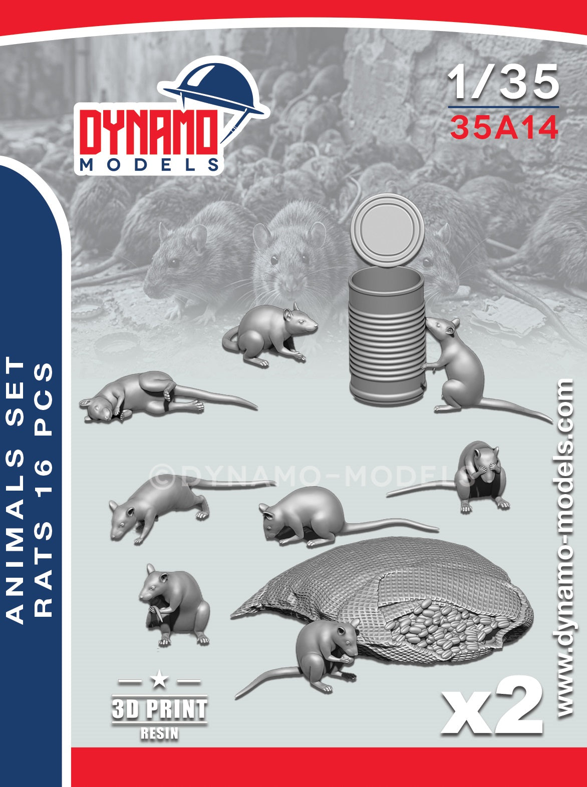 DYNAMO MODELS 1:35 SET 35A14 ACCESSORIES ANIMAL SERIES "RATS"- 16 PIECES