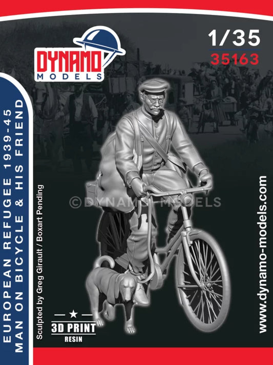 DYNAMO MODEL  1:35 SET 35163 WWII EUROPEAN REFUGEE MAN ON BICYCLE & HIS FRIEND