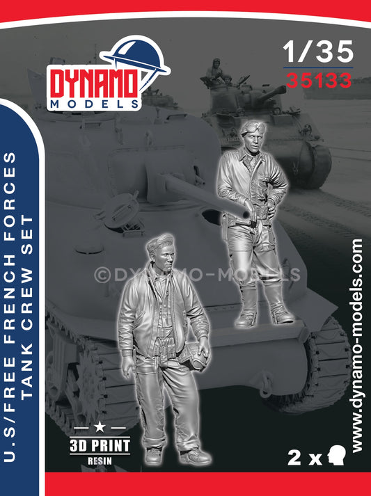 DYNAMO MODEL 1:35 SET 35133 WWII U.S/ FREE FRENCH FORCES TANK CREW SET -2 FIGURE