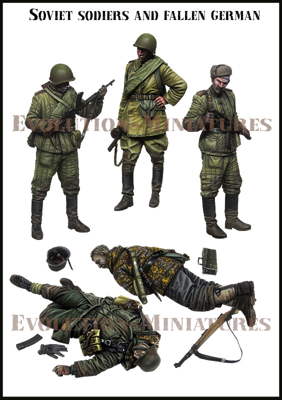EVOLUTION MINIATURES 1:35 BIG SET 11 SOVIET SOLDIERS & FALLEN GERMANS -5 FIGURES