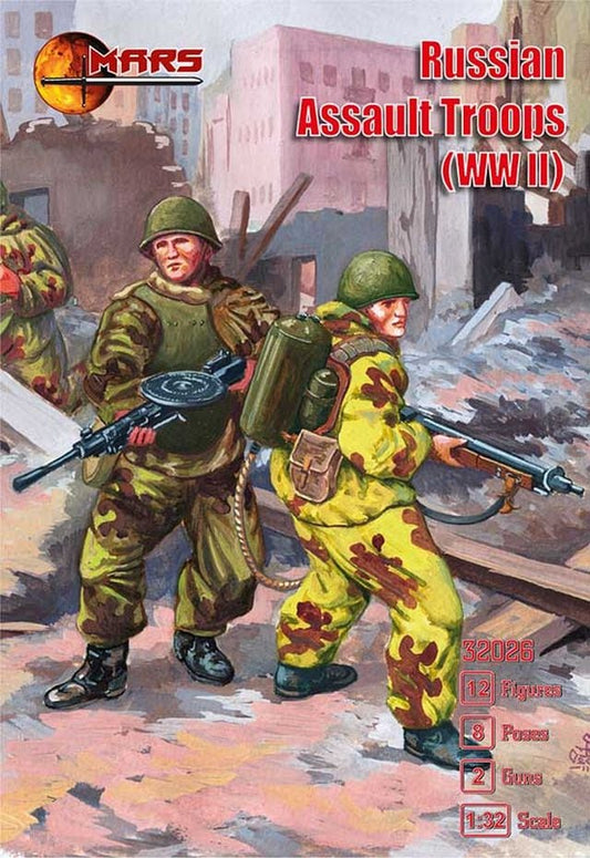 MARS 32026 WORLD WAR II RUSSIAN ASSAULT TROOPS 12 FIGURES/8 POSES & 2 GUNS
