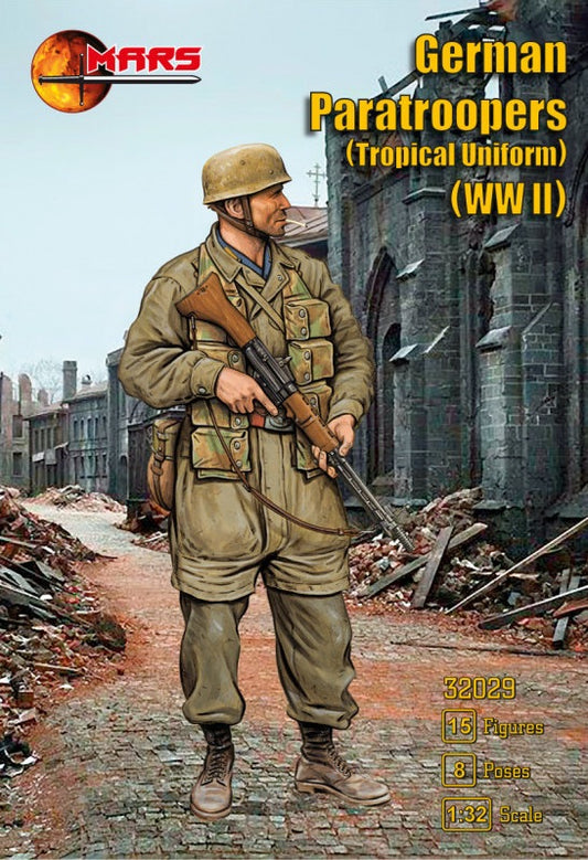 MARS 1:32 32029 WORLD WAR II GERMAN PARATROOPERS IN TROPICAL UNIFORM -15 FIGURES