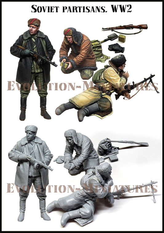 EVOLUTION MINIATURES 1:35 SET EM-35020 WW2 SOVIET TANK PARTISANS (3 FIGURES)